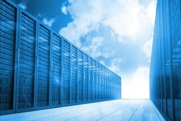 Server hallway in the blue sky